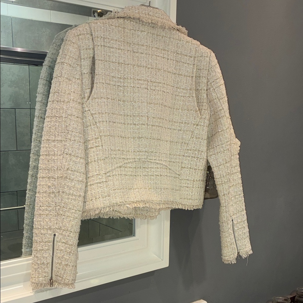 Elie Tahari Cream Tweed Moto-Style Jacket - Picture 3 of 4